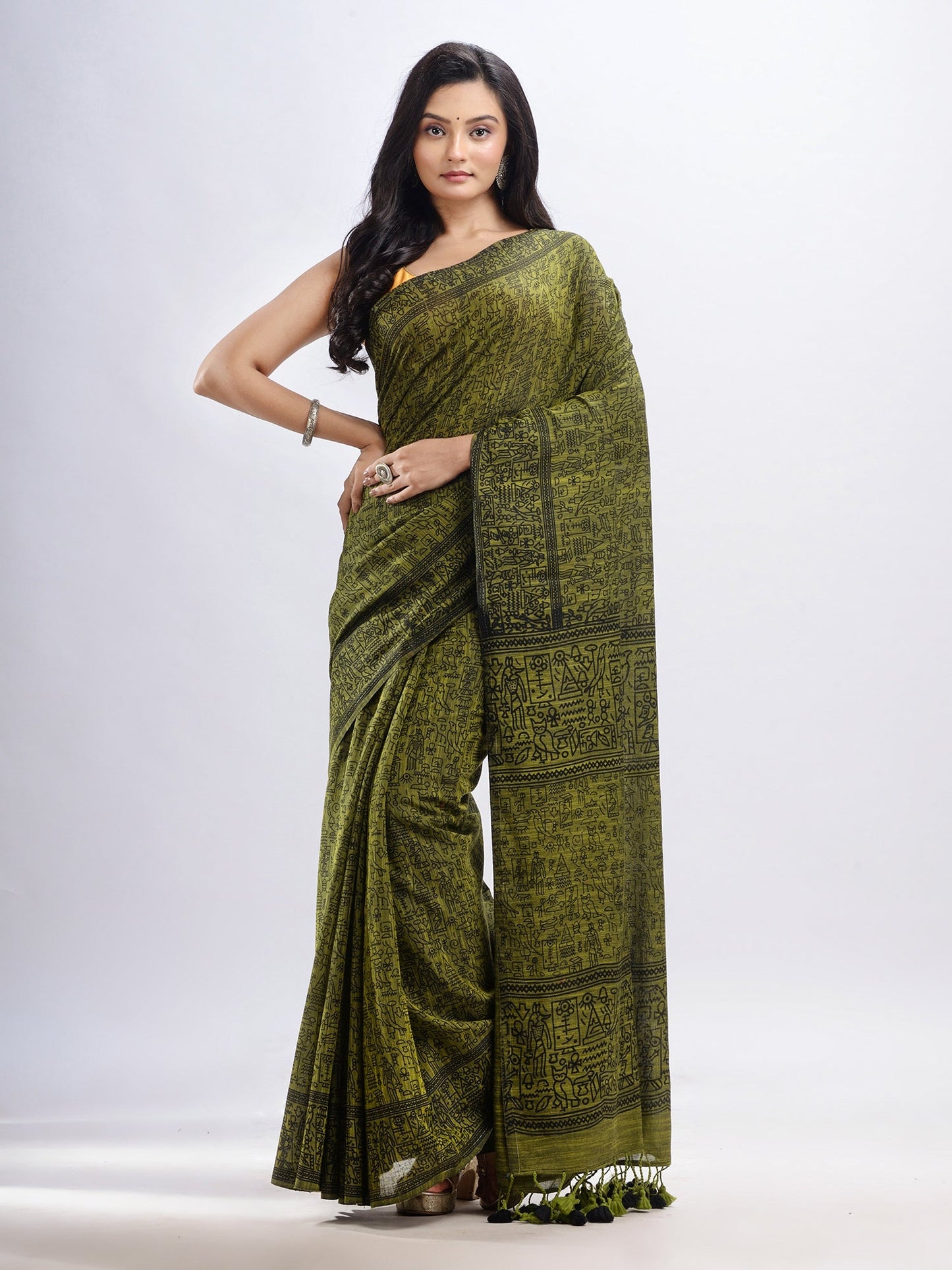 Women's Pista cotton dolls Printed Saree