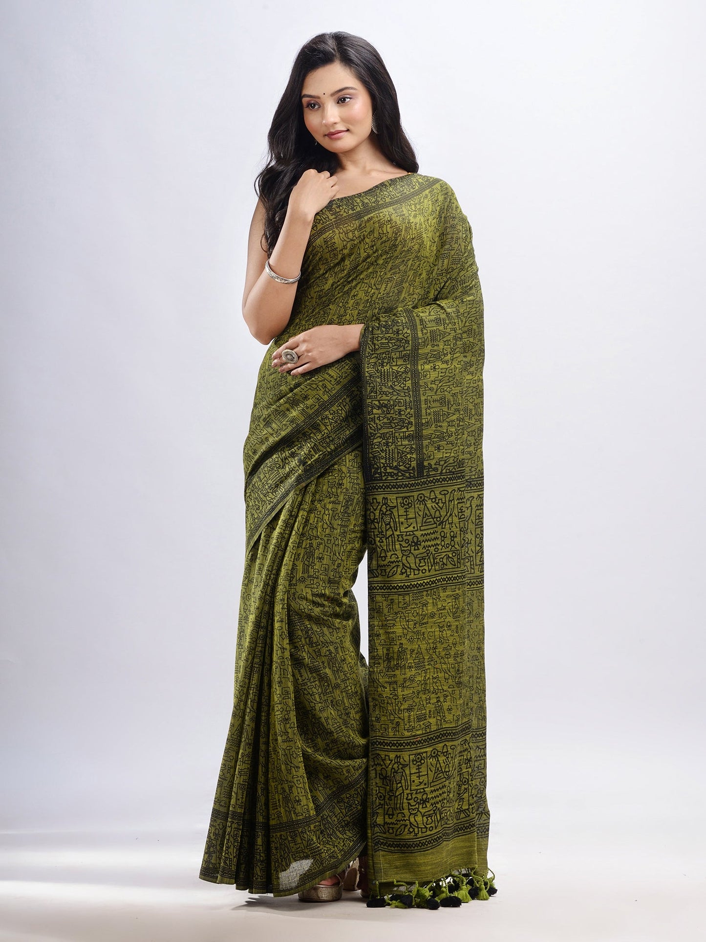 Women's Pista cotton dolls Printed Saree