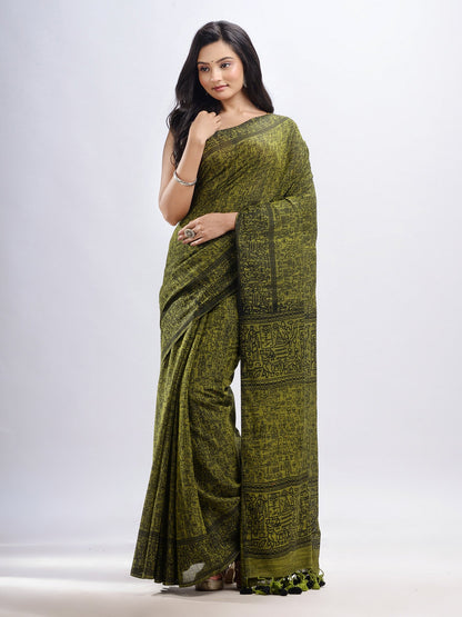 Women's Pista cotton dolls Printed Saree