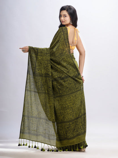 Women's Pista cotton dolls Printed Saree