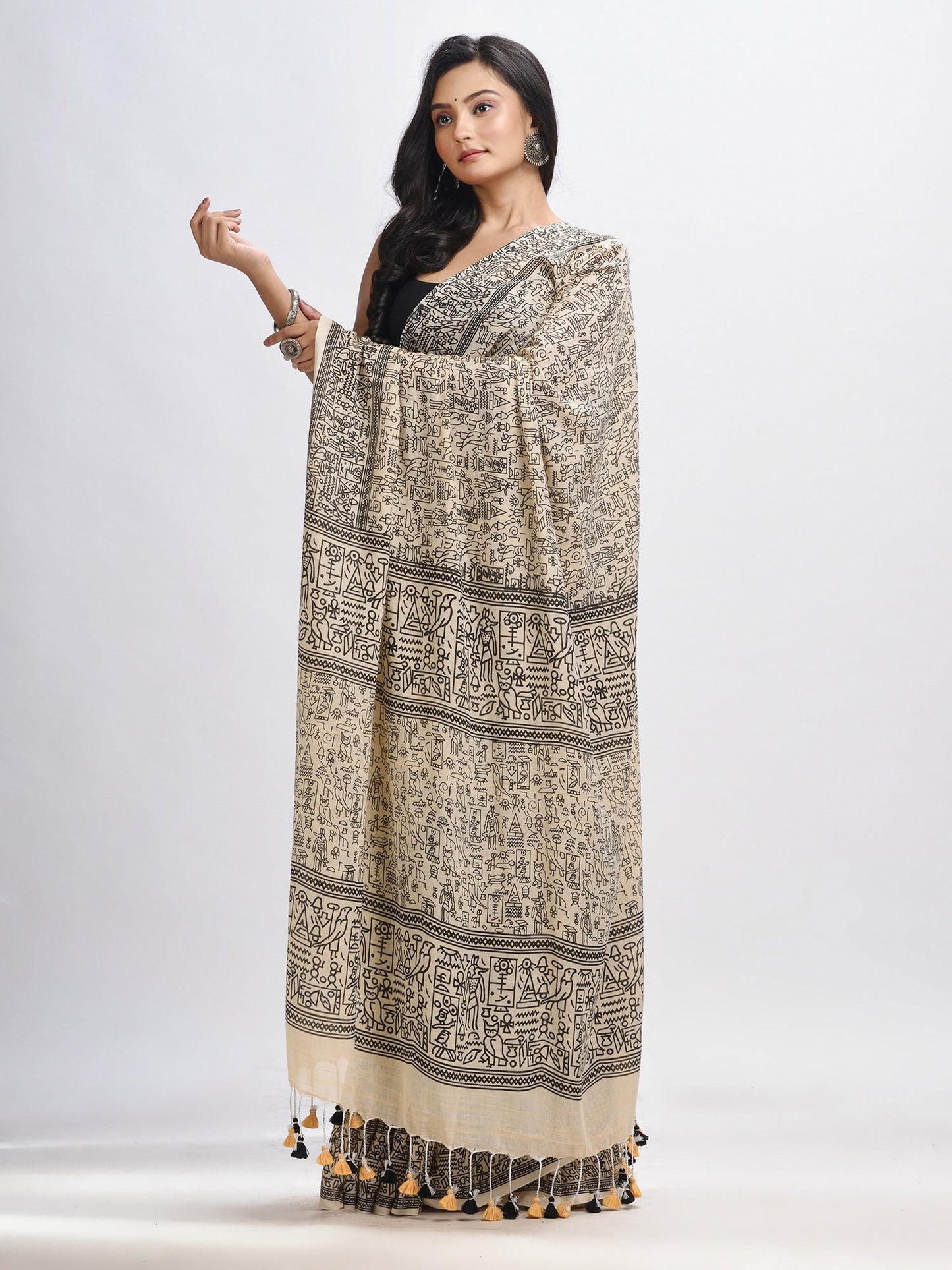 Women's Muga cotton dolls Printed Saree