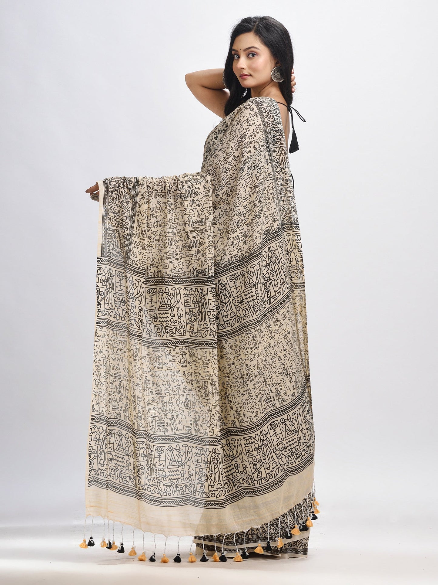 Women's Muga cotton dolls Printed Saree