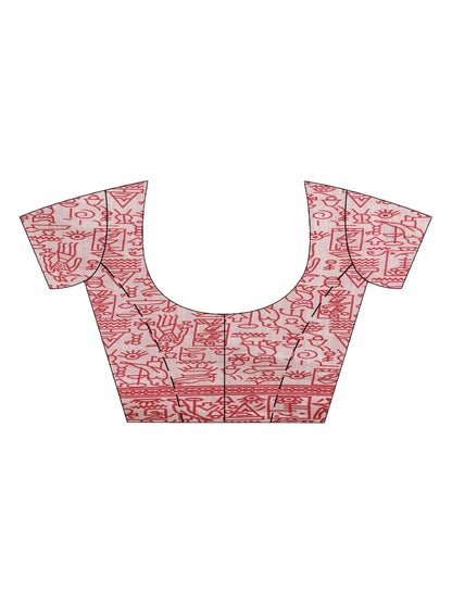 Women's Red cotton dolls Printed Saree