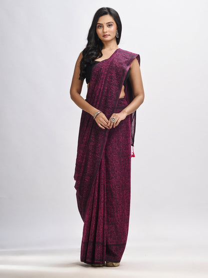 Women's Magenta cotton dolls Printed Saree