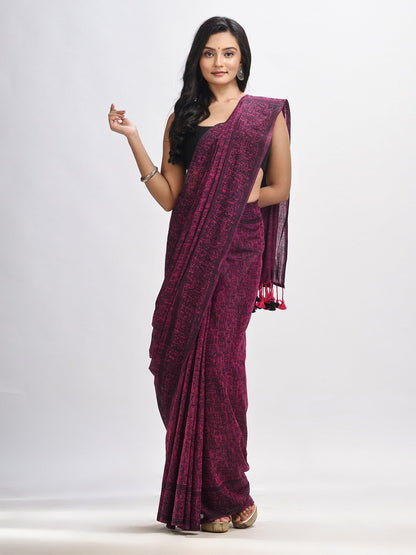 Women's Magenta cotton dolls Printed Saree