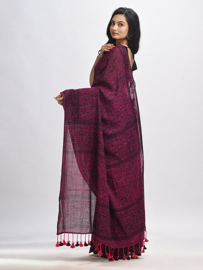 Women's Magenta cotton dolls Printed Saree