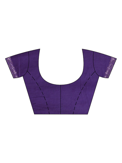 Women's Purple cotton with Jacquard Zari border and zari Stipe pallu handloom Saree