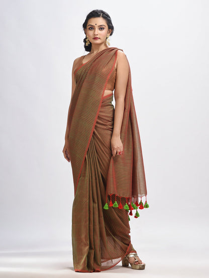 Women's Lime Green Handloom Molmol zari Cotton Saree