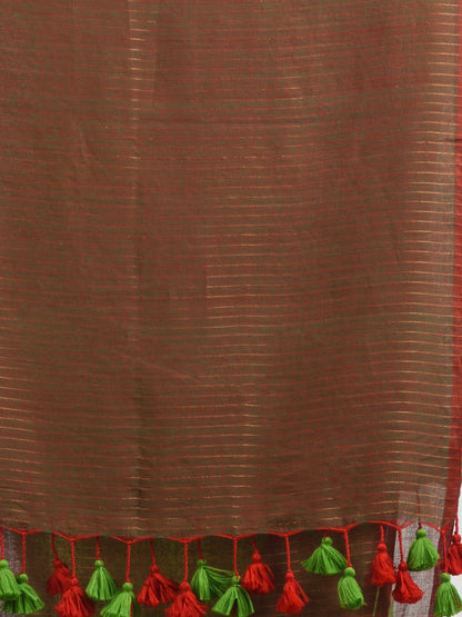 Women's Lime Green Handloom Molmol zari Cotton Saree