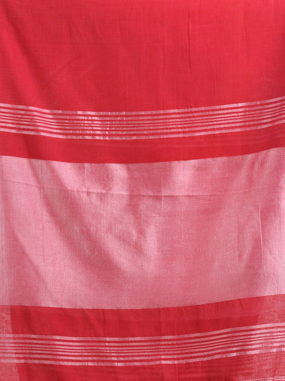 Women's Red Cotton with zari pallu and zari border handloom Saree