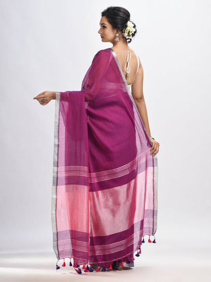 Women's Dark magenta Cotton with zari pallu and zari border handloom Saree