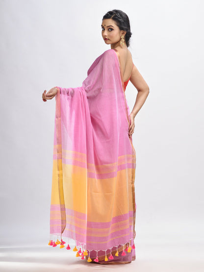 Women's Blush pink Cotton with zari pallu and zari border handloom Saree