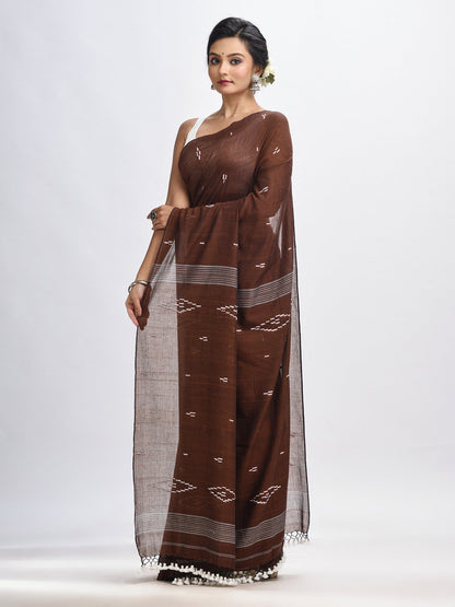Women's Dark coffee body buti Handloom Molmol Cotton Jamdani Saree