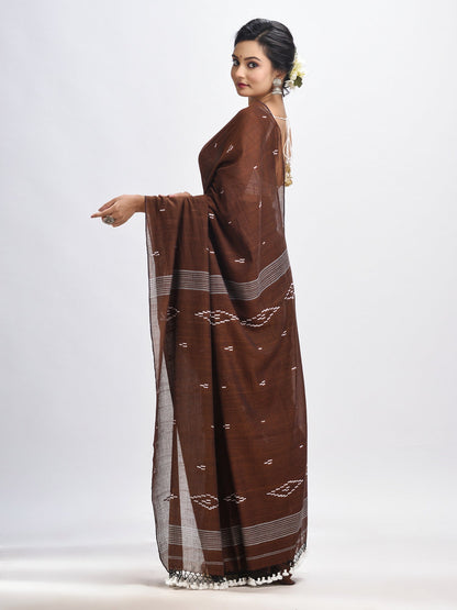 Women's Dark coffee body buti Handloom Molmol Cotton Jamdani Saree