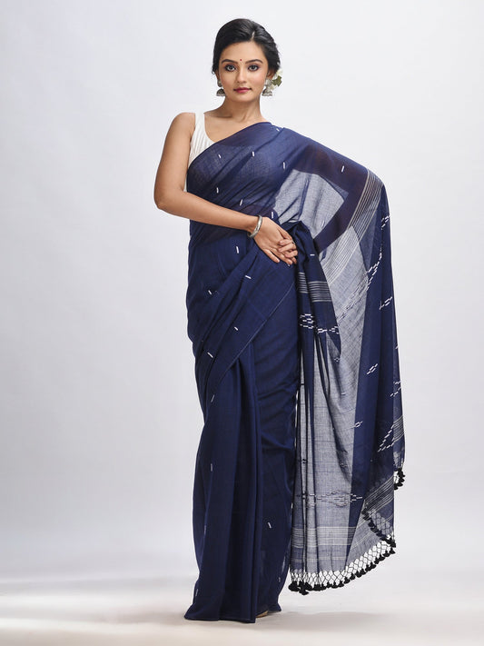 Women's Navy bule body buti Handloom Molmol Cotton Jamdani Saree