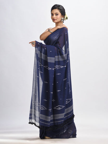 Women's Navy bule body buti Handloom Molmol Cotton Jamdani Saree