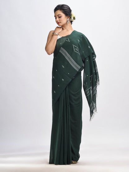 Women's Bottle green body buti Handloom Molmol Cotton Jamdani Saree