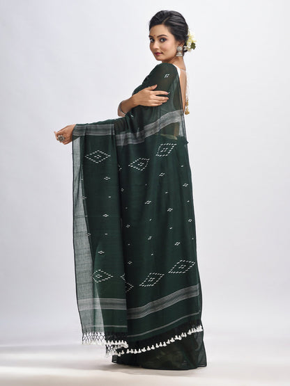 Women's Bottle green body buti Handloom Molmol Cotton Jamdani Saree