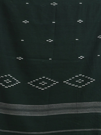 Women's Bottle green body buti Handloom Molmol Cotton Jamdani Saree