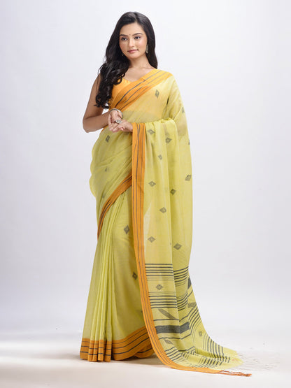Women's Summer yellow cotton with simply elegant border handwoven jamdani saree