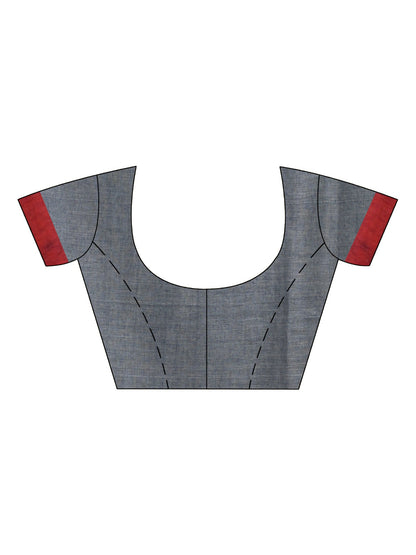 Women's Grey cotton with maroon border handwoven jamdani saree