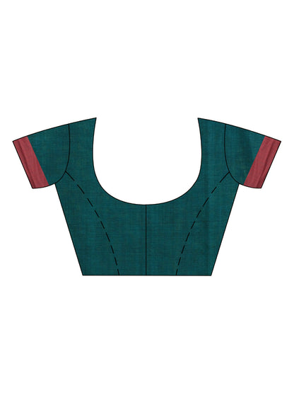 Women's Rama green cotton with red border handwoven jamdani saree