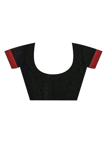 Women's Bkack cotton with red border handwoven jamdani saree