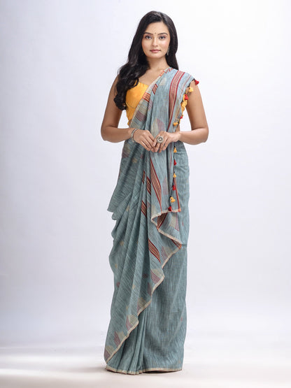 Women's Pool cotton temple broder handwoven jamdani saree