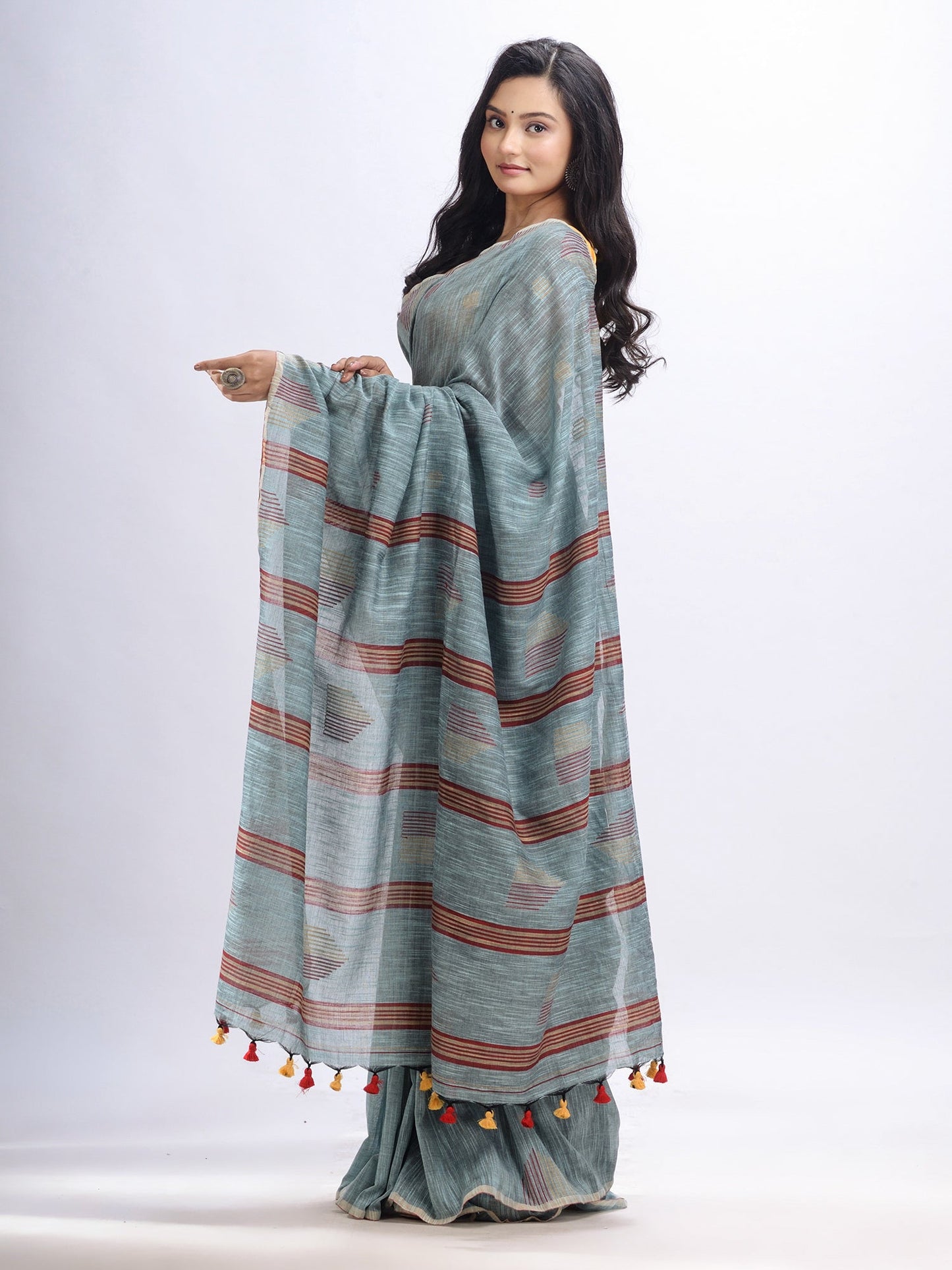 Women's Pool cotton temple broder handwoven jamdani saree