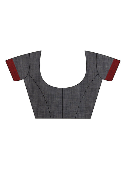 Women's Grey cotton temple broder handwoven jamdani saree