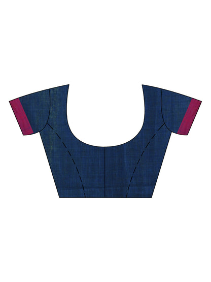 Women's Dusky blue cotton temple broder handwoven jamdani saree