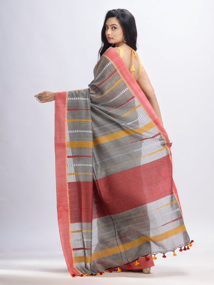 Women's Medium grey cotton handwoven jamdani saree
