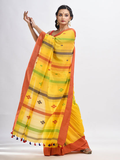 Women's Yellow cotton handwoven jamdani saree