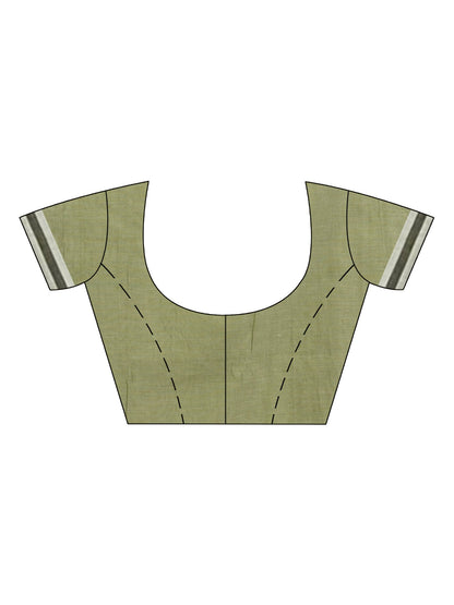 Women's Sage green cotton handloom with pallu stipe jamdani saree