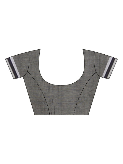 Women's Grey cotton handloom with pallu stipe jamdani saree
