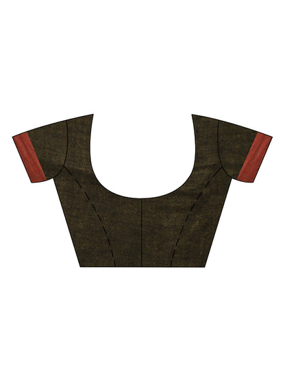 Women's Army green with multi colour pallu handwoven linen saree