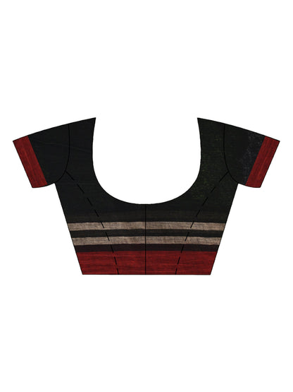 Women's Black with multi colour pallu handwoven linen saree