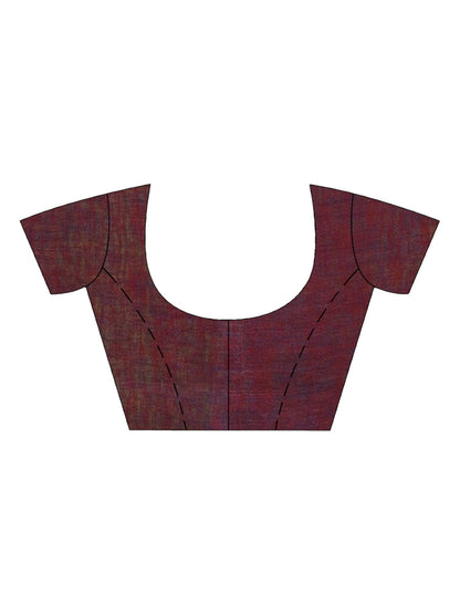 Women's Maroon And Steel Stipe Handwoven linen handloom Saree
