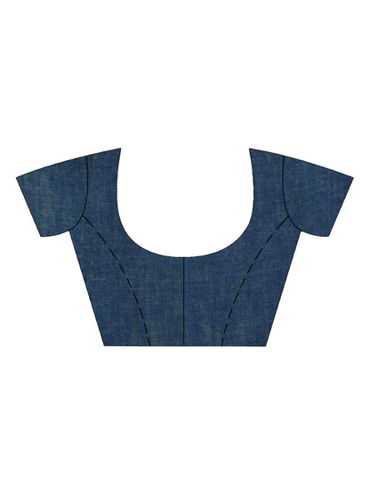 Women's Nevy blue And muga Stipe Handwoven linen handloom Saree