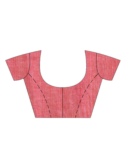 Women's Livid pink linen all body pom pom with pallu stipe handwoven saree