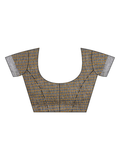 Women's Grey kantha stitch Handwoven Linen Saree