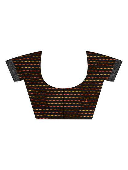 Women's Black kantha stitch handwoven linen saree
