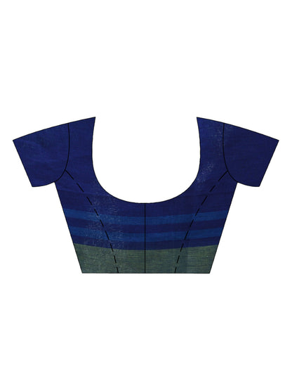 Women's Royal blue linen with pallu stipe handloom saree