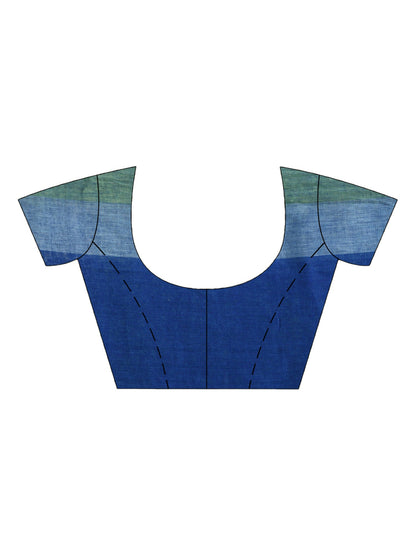 Women's Midnight blue linen with pallu stipe handloom saree