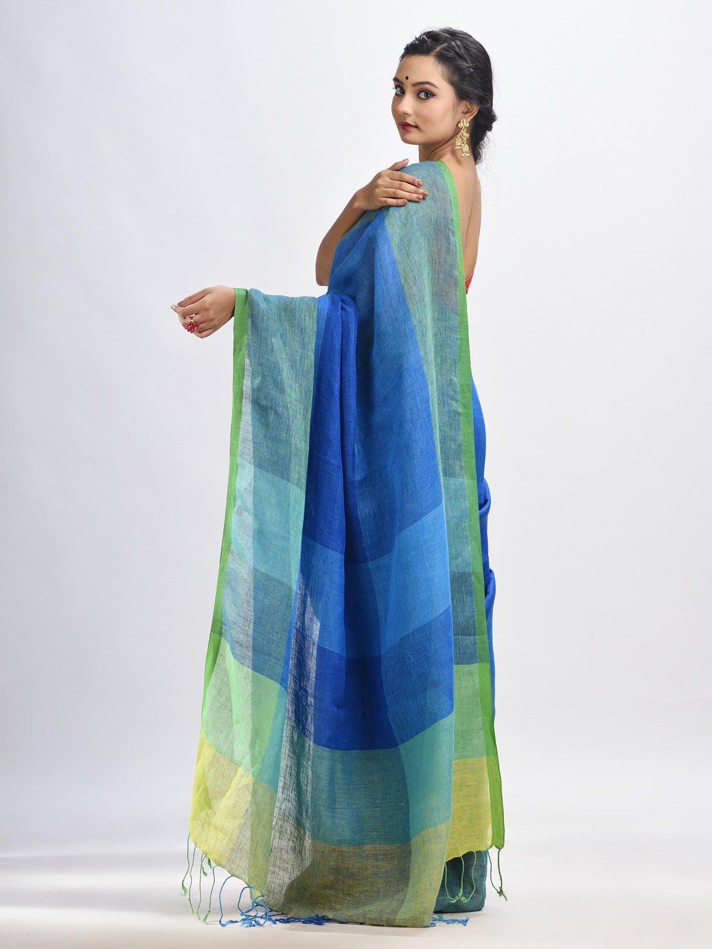 Women's Light blue linen with pallu stipe handloom saree