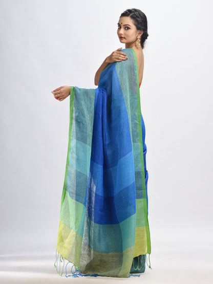 Women's Light blue linen with pallu stipe handloom saree