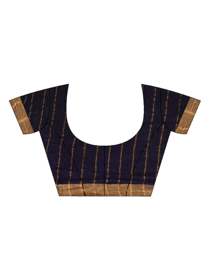 Women's Violet linen half check and huff solid body jamdani saree