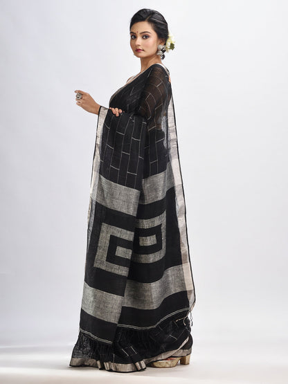 Women's Black Traditional Linen Jamdani Saree