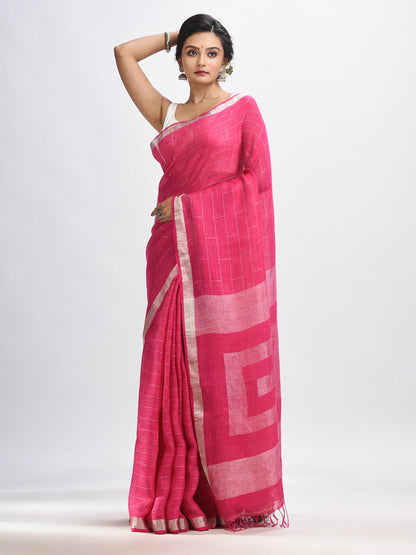 Women's Light pink Traditional Linen Jamdani Saree