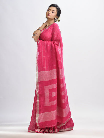 Women's Light pink Traditional Linen Jamdani Saree